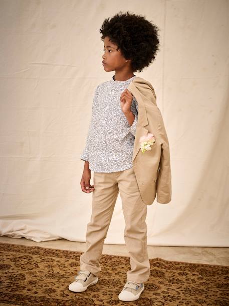 Pantalón chino de algodón y lino para niño azul+AZUL OSCURO LISO CON MOTIVOS+beige+BEIGE CLARO LISO CON MOTIVOS+verde sauce 