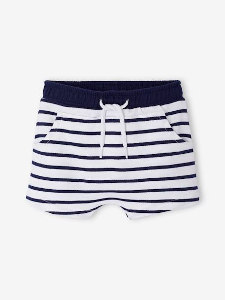 Bermudas para bebé niño de felpa. Azul oscuro a rayas+Azul oscuro liso+MARRON MEDIO LISO+verde agua 