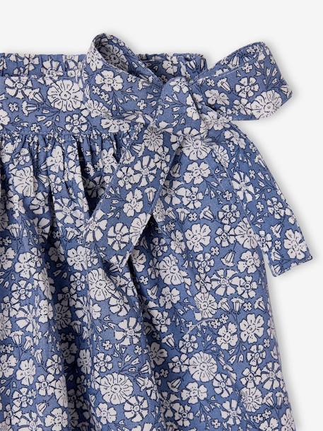 Falda-short estampada para niña azul chambray+crudo+naranja estampado+verde pino 