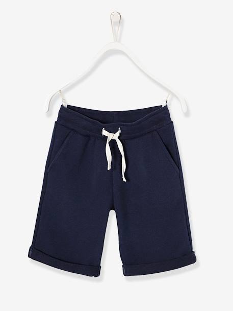 Bermudas niño de felpa AZUL MEDIO LISO CON MOTIVOS+Azul oscuro liso+nuez de pacana 