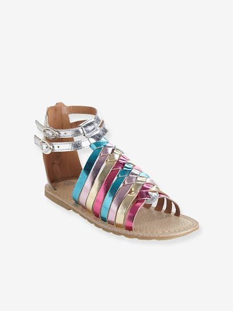 Sandalias de piel para niña NEGRO OSCURO LISO CON MOTIVOS+Plateado multicolor 