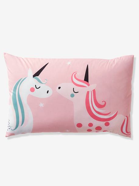 Conjunto de funda nórdica + funda de almohada para niña UNICORNIOS MÁGICOS Azul claro liso con motivos 