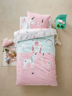 Ideas de Decoración - Su universo de 6 - 10 años-Conjunto de funda nórdica + funda de almohada para niña UNICORNIOS MÁGICOS