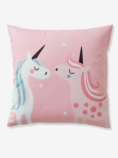 Conjunto de funda nórdica + funda de almohada para niña UNICORNIOS MÁGICOS Azul claro liso con motivos 