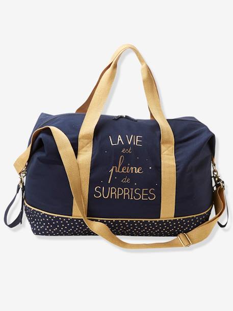 Bolso cambiador fin de semana «La vie est pleine de surprises» Azul oscuro liso+NEGRO MEDIO LISO CON MOTIVOS+verde estampado+verde grisáceo+VERDE MEDIO LISO CON MOTIVOS 