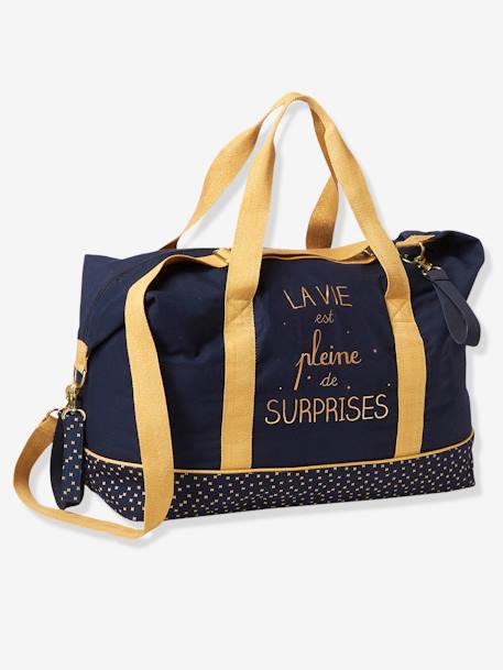 Bolso cambiador fin de semana «La vie est pleine de surprises» Azul oscuro liso+NEGRO MEDIO LISO CON MOTIVOS+verde estampado+verde grisáceo+VERDE MEDIO LISO CON MOTIVOS 