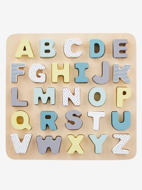 Puzzle con letras para encajar, de madera multicolor+ROSA CLARO LISO CON MOTIVOS 