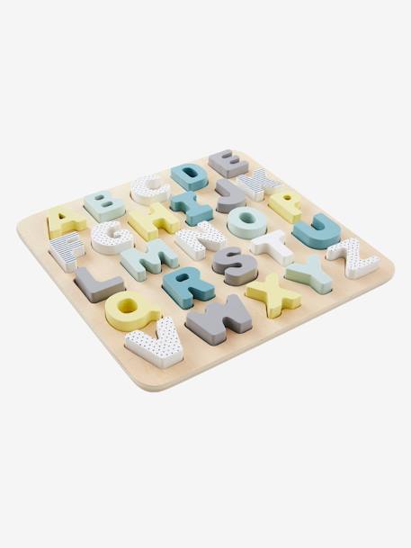 Puzzle con letras para encajar, de madera multicolor+ROSA CLARO LISO CON MOTIVOS 