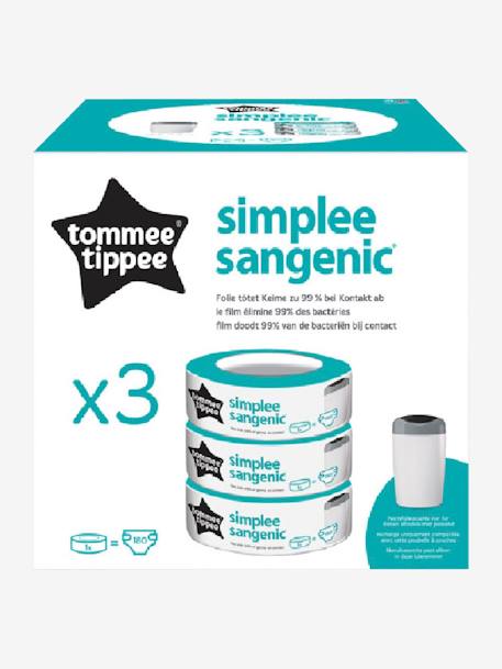 Lote de 3 recambios para cubo de basura para pañales Simplee Tommee tippee SANGENIC BLANCO CLARO LISO 