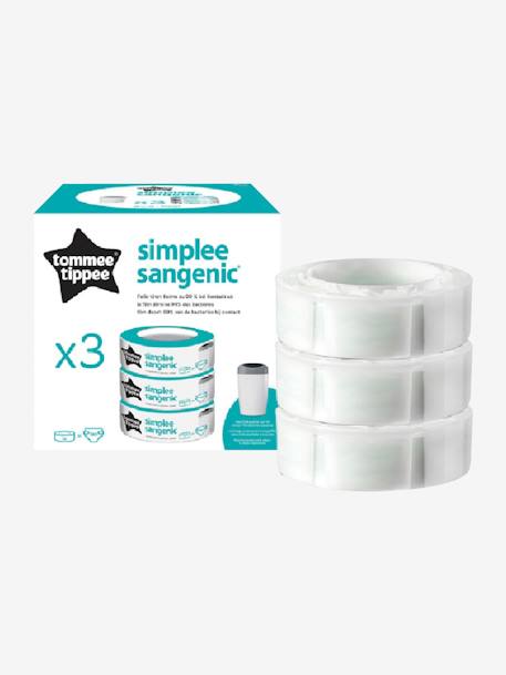 Lote de 3 recambios para cubo de basura para pañales Simplee Tommee tippee SANGENIC BLANCO CLARO LISO 