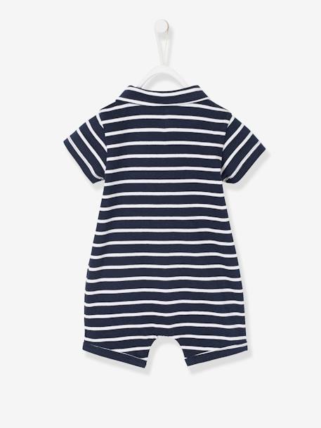 Mono de playa con cuello polo para bebé niño Azul oscuro a rayas+MARRON MEDIO A RAYAS 