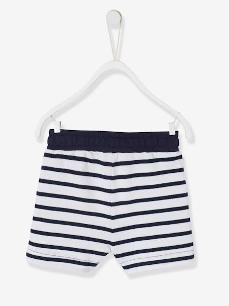 Bermudas para bebé niño de felpa. Azul oscuro a rayas+Azul oscuro liso+MARRON MEDIO LISO+verde agua 