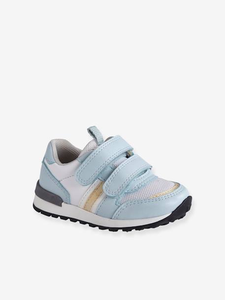 Zapatillas deportivas estilo running con tiras autoadherentes bebé niña AZUL CLARO LISO CON MOTIVOS 