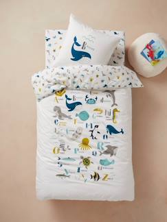 Textil Hogar y Decoración-Conjunto de funda nórdica + funda de almohada infantil ABECEDARIO MARINO