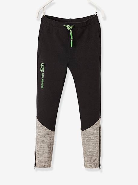 Pantalón de deporte para niño, tejido técnico Negro oscuro liso con motivos 