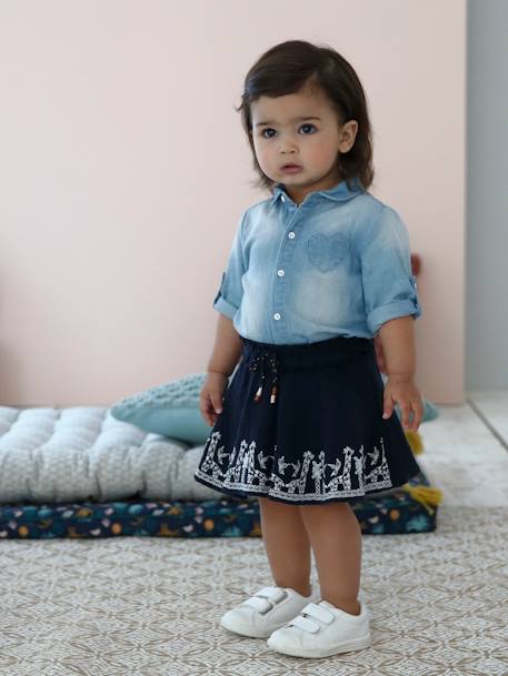 Camisa vaquera lavada, personalizable, para bebé niña Azul claro lavado 