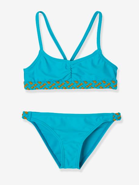 Bikini para niña AZUL MEDIO LISO CON MOTIVOS 