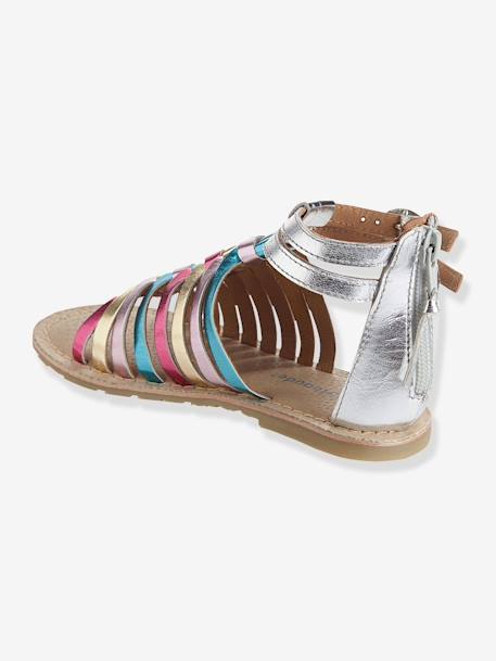 Sandalias de piel para niña NEGRO OSCURO LISO CON MOTIVOS+Plateado multicolor 