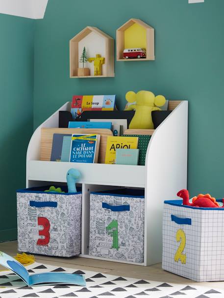 Mueble para organización con 2 compartimentos + estantería librería School BLANCO CLARO LISO+ROSA MEDIO LISO+VERDE OSCURO LISO 