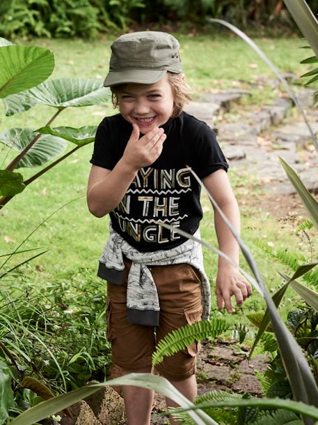 Gorra aventurero niño VERDE MEDIO LISO CON MOTIVOS 