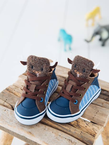 Zapatillas deportivas de caña alta con lengüeta búfalo bebé niño AZUL MEDIO LISO CON MOTIVOS 