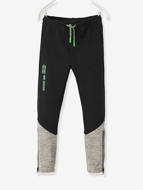 Pantalón de deporte para niño, tejido técnico Negro oscuro liso con motivos 