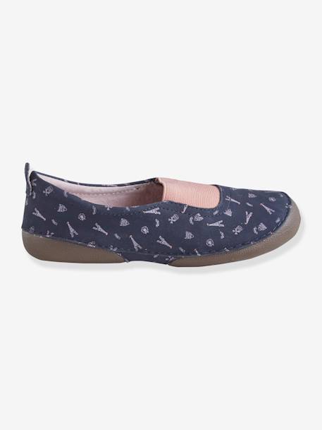 Zapatillas de casa de piel estampada con elástico niña AZUL OSCURO ESTAMPADO 