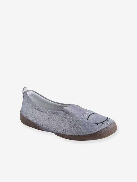 Zapatillas de casa de piel con elástico niña GRIS CLARO METALIZADO 