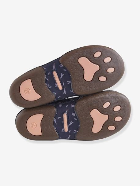 Zapatillas de casa de piel estampada con elástico niña AZUL OSCURO ESTAMPADO 