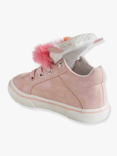 Zapatillas de caña alta para bebé niña con 3 pompones ROSA CLARO LISO 