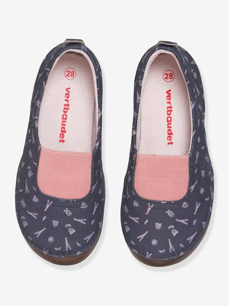 Zapatillas de casa de piel estampada con elástico niña AZUL OSCURO ESTAMPADO 