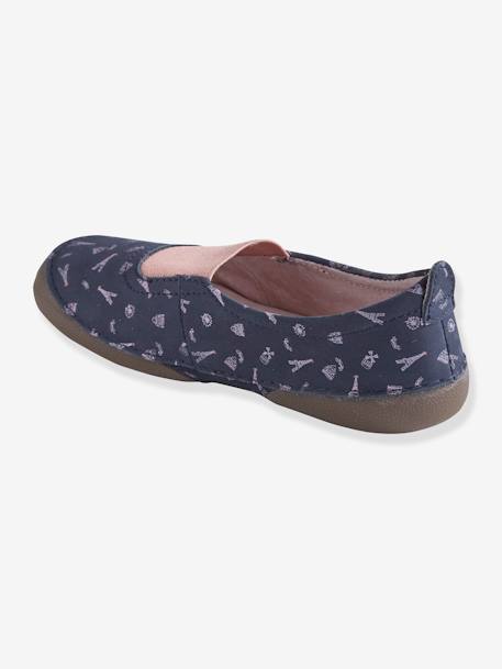 Zapatillas de casa de piel estampada con elástico niña AZUL OSCURO ESTAMPADO 